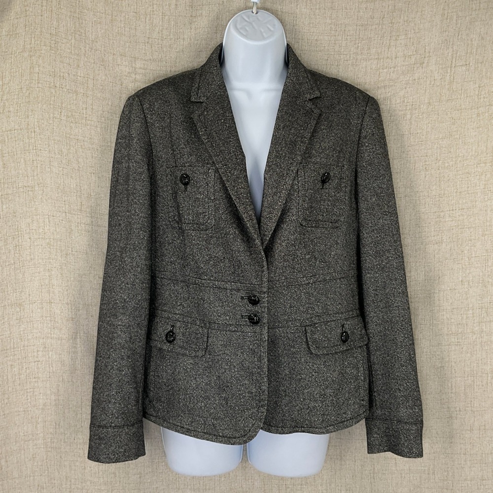 Talbots Women's Tweed Blazer Wool Silk Jacket Size 10 Gray Button Front Career‎